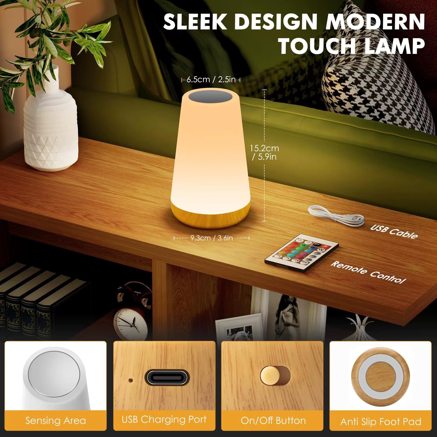 UrbanEase GlowTouch™  – Smart Touch Bedside Lamp